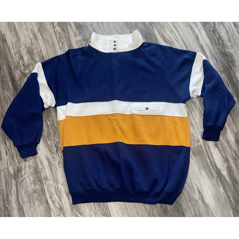 Vintage Mister Noah Plus Sweatshirt Yellow Blue White Striped Pullover Women 20W